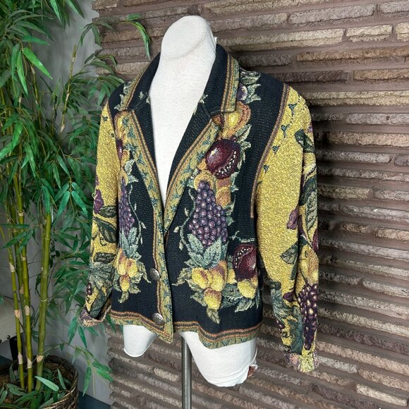 Painted Pony Fruit Harvest Tapestry Jacket 100% Cotton Notch Collar USA Made OS - Picture 11 of 13
